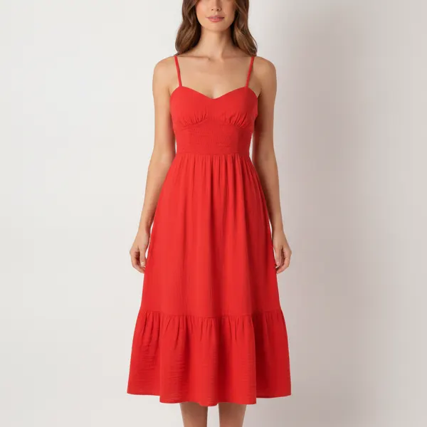 Robe midi à bretelles et smocks