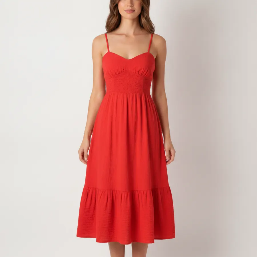 Robe midi à bretelles et smocks